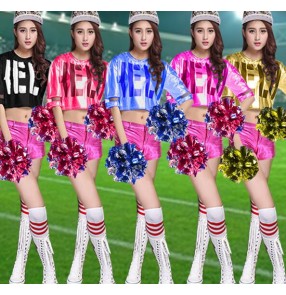 Black royal blue gold fuchsia patchwork split set girls women's ladies female performance jazz ds singer hip hop cheerleaders costumes outfits 